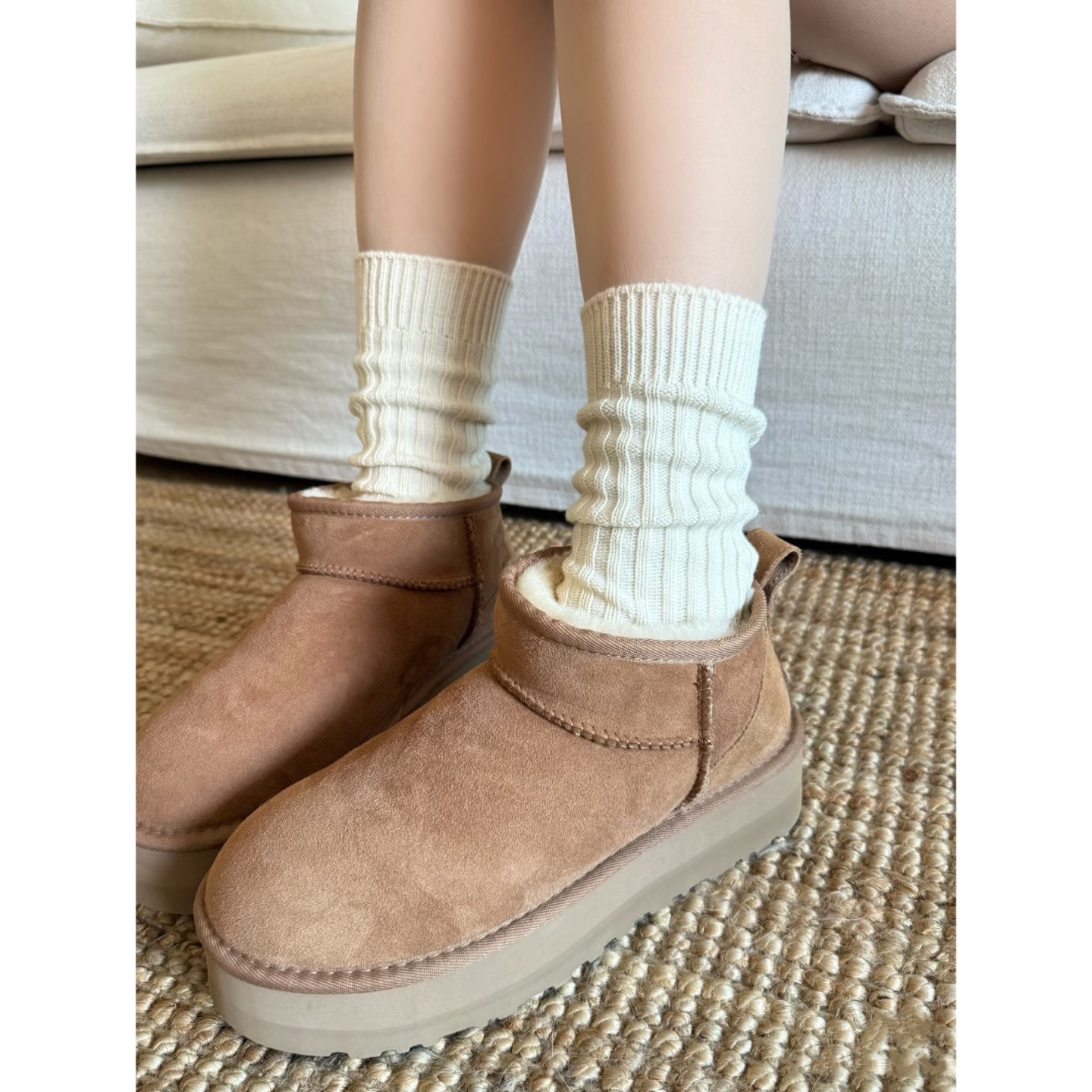 巨品质/闭眼入 羊皮毛一体雪地靴mini周冬雨同款短筒棉鞋加绒短靴