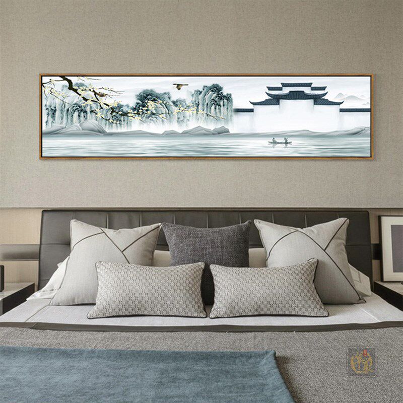 新卧室床头装饰画客厅沙发背景酒店意境墙挂画现代山水画
