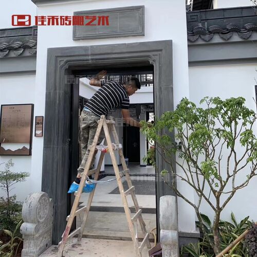 新砖雕徽派合院别墅庭院大门门线饰拐角青砖门框线