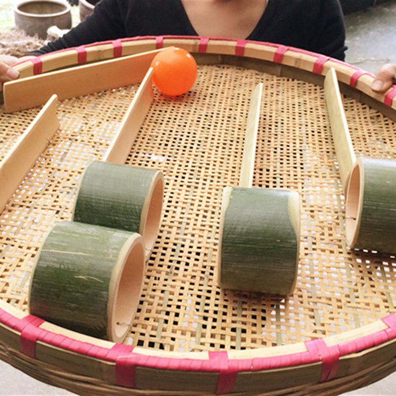竹筛滚乒乓道具儿童幼儿园竹子竹筛子安吉游戏器材玩教具