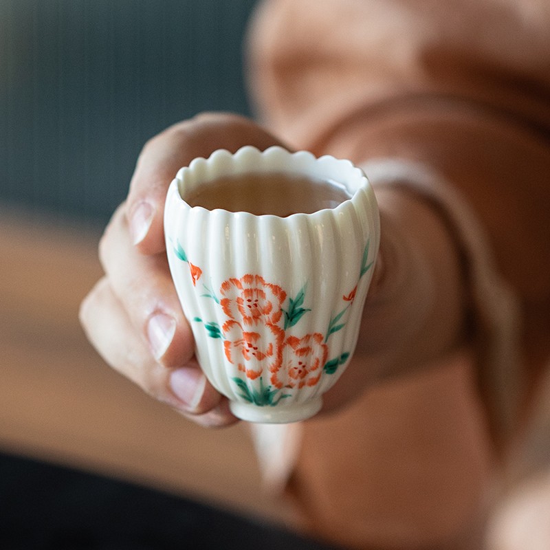纯手绘白瓷佛手茶杯品茗杯单功夫茶具杯闻香聚香杯