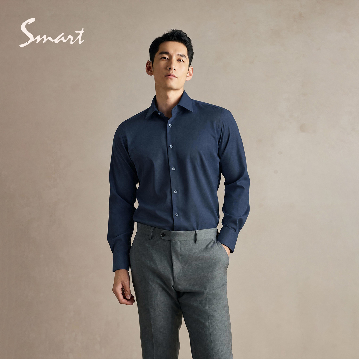 SMART男士藏青蓝色商务长袖衬衫