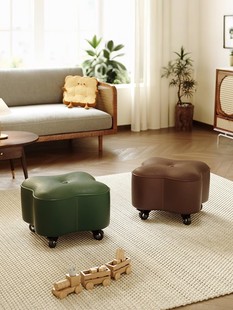 实木换鞋凳小凳子家用矮凳板凳万向轮滑轮移动客厅实用滚轮大人