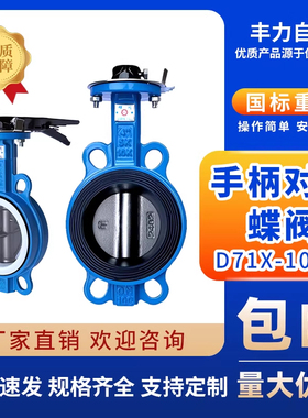 手柄对夹蝶阀D71X-10/16Q/C球墨铸铁四氟304不锈钢板DN50 80 100