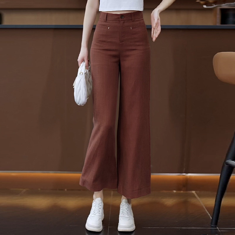 时尚天丝亚麻休闲阔腿裤女2026夏季薄款显瘦九分裤凉感窄版直筒裤