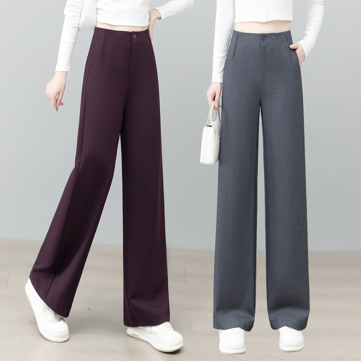 高腰显瘦窄版直筒裤女2026春秋新款阔腿裤百搭舒天丝适羊毛休闲裤