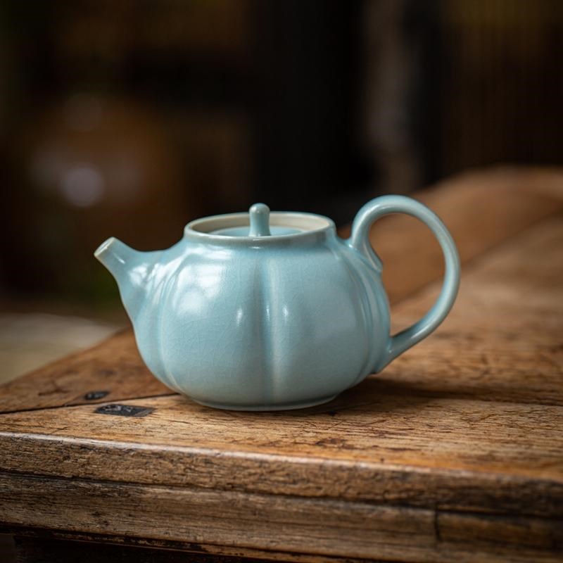 汝山明汝窑南瓜壶茶壶功夫茶具汝瓷片单壶