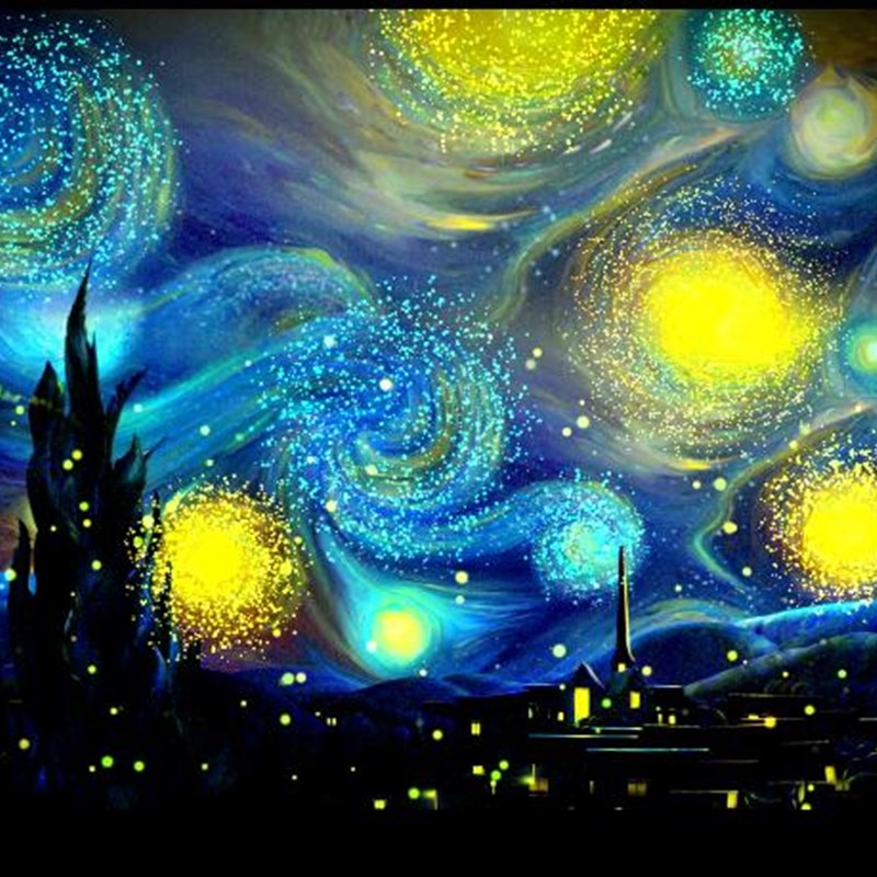 玄关吊顶屏风层钢化夹胶画艺术安全教堂宇宙星空油画