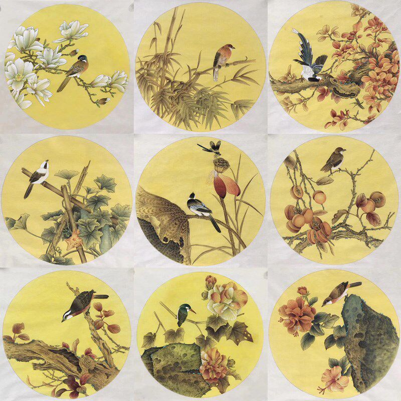 临摹周中耀工笔画底稿白描画稿鸟国画熟宣纯手绘稿直接上色