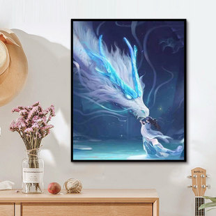 龙腾万里海底龙族神话动物 手绘手工填充色油彩画 数字油画