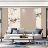 新淡雅竹子鸟客厅电视背景墙壁布卧室书房酒店民宿装 饰壁画