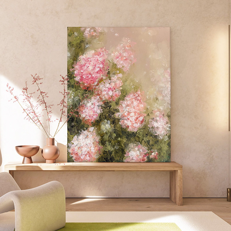 小新抽象绣球肌理手绘油画客厅玄饰画田园风格儿童房挂画