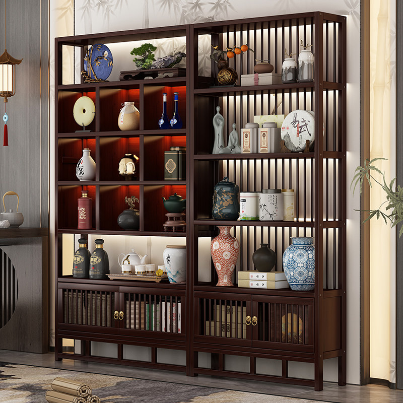 博古架茶室茶柜新多宝阁茶具展示架非实木茶叶架子