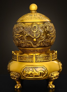 铜九转乾坤鼎纯黄铜摆件九龙戏珠客厅办公室装饰开业礼品工艺品