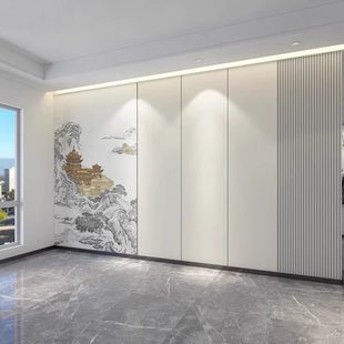 客厅沙发卧室壁布楼阁轻奢格栅线条墙纸 电视背景墙壁纸墙布新中式