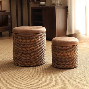 凳手工客厅仿凳板凳矮凳 坐小凳子储物凳沙发凳坐墩藤箱坐家用换鞋