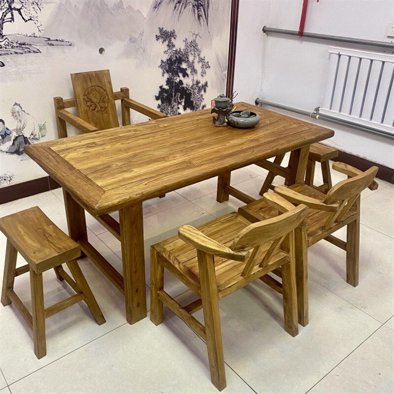 老榆木茶桌茶台茶几实木办公桌书桌电脑桌阳台桌茶桌矮桌