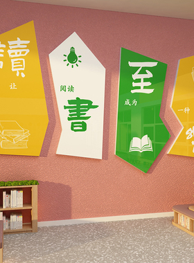 阅览室饰画绘馆环创读书角布置图书屋店教室班级标语