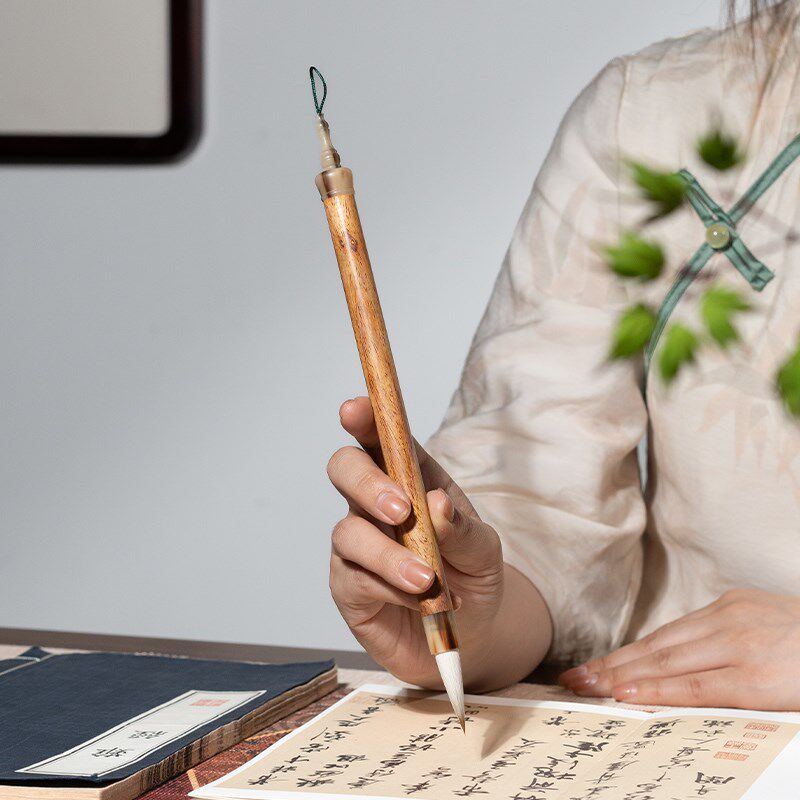 善琏湖笔 知雨前得青山 海南黄梨毛笔书法初学者湖笔书法笔兼毫狼