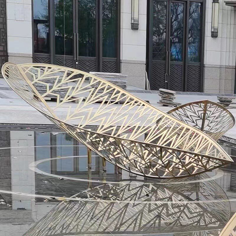 立体镂空镜面金属叶子树叶雕塑水景售楼处楼盘枫叶饰