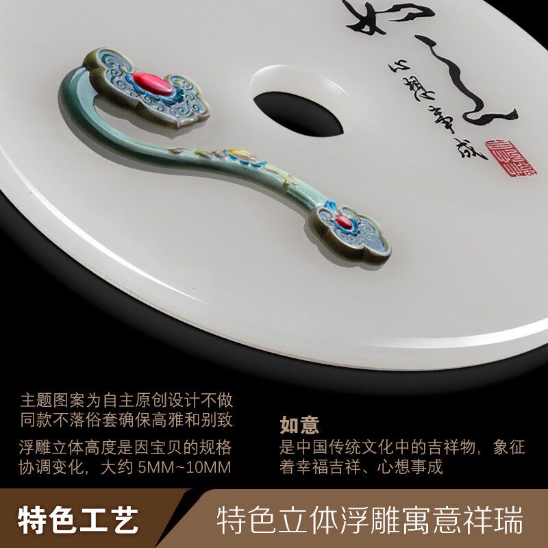 茶室墙壁饰挂件墙上饰品天然玉石平安扣立体浮雕挂饰