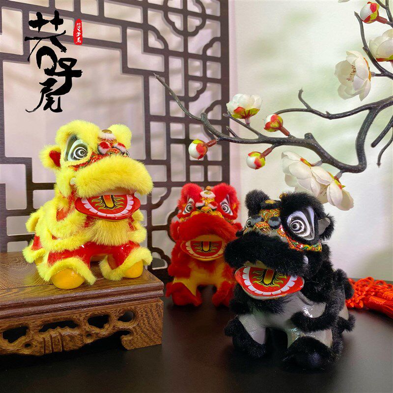 国潮醒狮文创手工艺术品萌狮车载中控家居小装饰喜庆大气爱