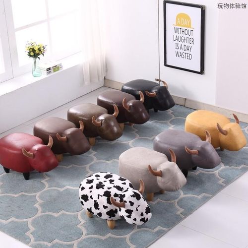 家用客厅创意沙发凳矮凳收纳凳子动物凳小牛换鞋凳实木凳子脚凳