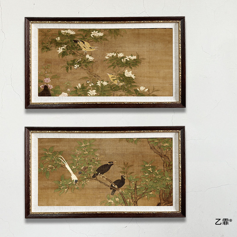 桔子格调吕纪鸟桂菊山禽图法式艺术挂画客厅卧室茶室装饰画