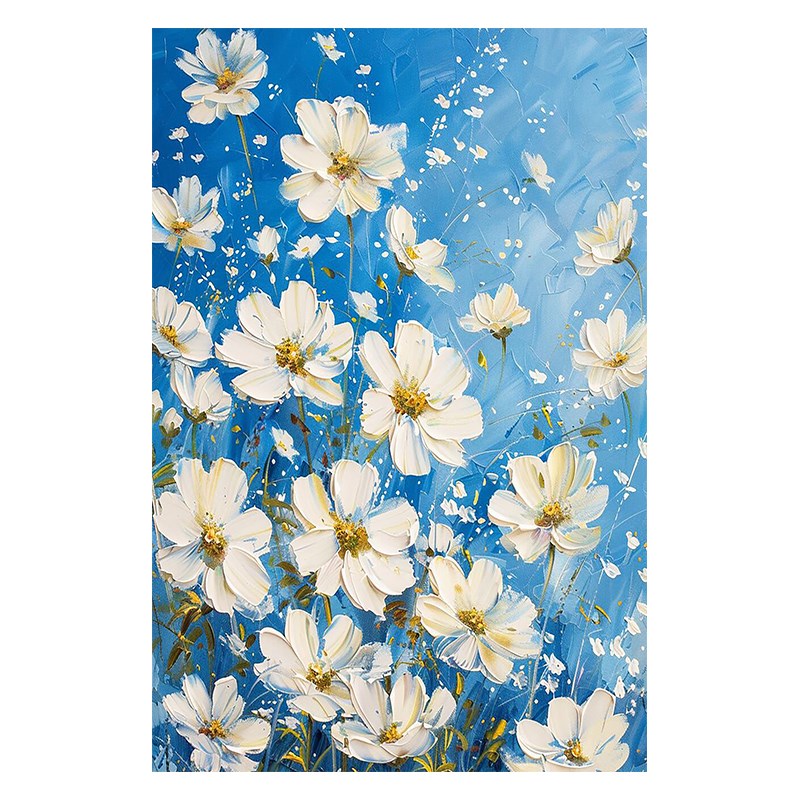 客厅餐桌手绘油画玄关丙烯肌理挂画高级感壁画白色小雏菊花装饰画图片