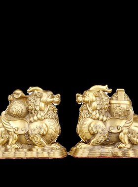 全黄铜财福貔貅一桶金钱袋皮丘客厅店铺家居办公室送财装饰品
