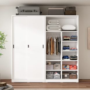 钢制卧室收纳 大容量衣柜推拉门阳台铁皮储物柜子儿童衣橱家用新款