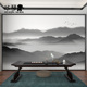 现代新黑白灰山水画电视背景墙壁纸客厅书房卧室墙纸墙布壁画