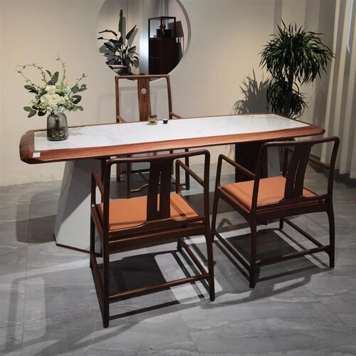 新白蜡木茶桌椅现代客厅实木茶台茶室办公岩板泡茶桌