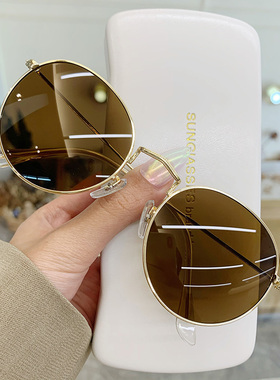 网红墨镜新款韩版显脸小偏圆金属框太阳墨镜女复古港风ins酷街拍