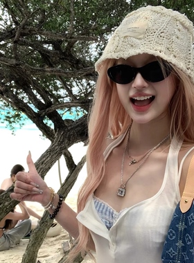 韩系复古猫眼墨镜女潮高级感黑色小框个性凹造型太阳眼镜男潮