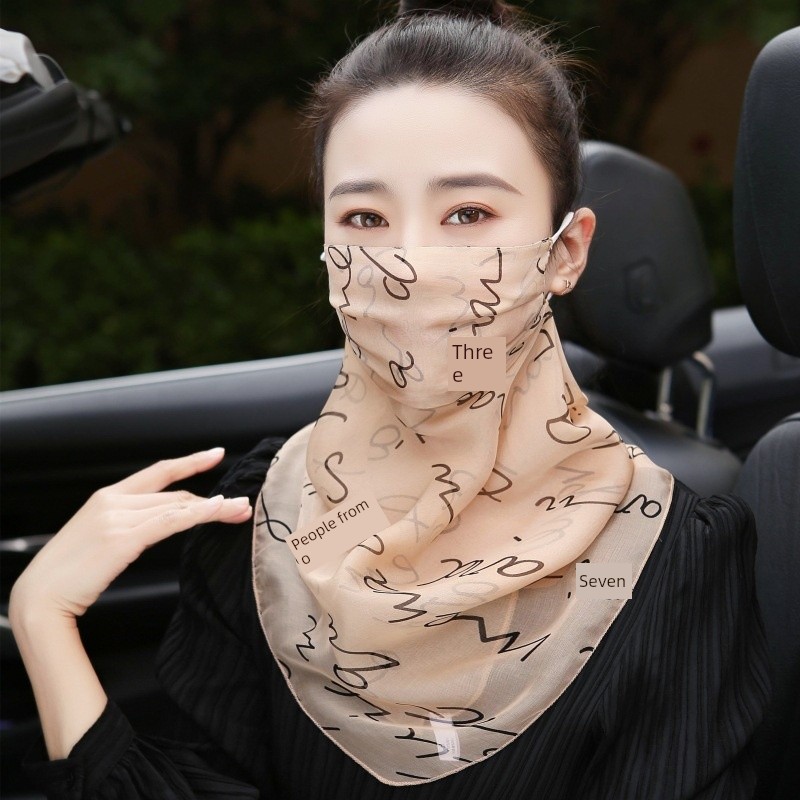 丝防晒面纱蚕丝面膜护颈一体夏季面膜薄脸围巾披肩