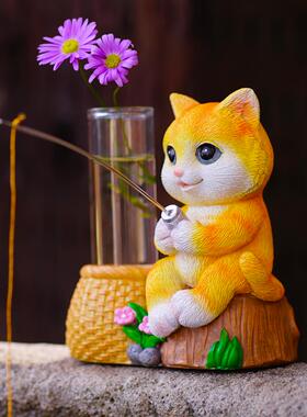小猫钓鱼翁假山流水鱼池塘造景古法养鱼缸装饰花园庭院微景观摆件