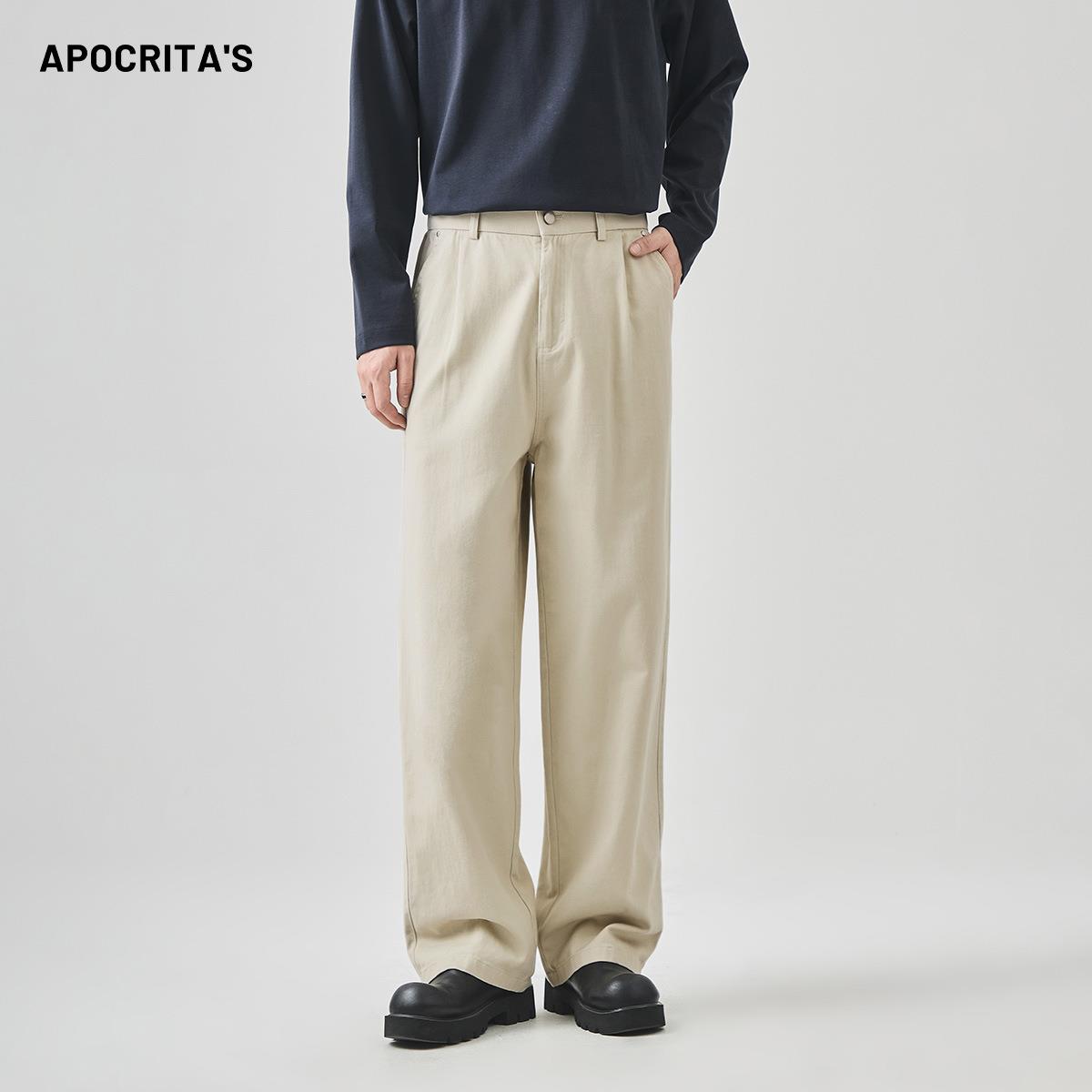 APO男装|跨境纯棉透气休闲裤男士潮流百搭宽松直筒显瘦阔腿裤长裤