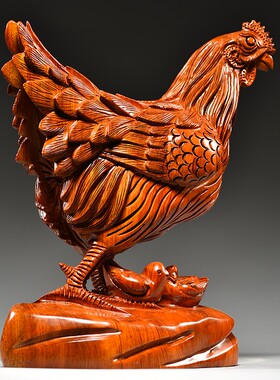 梨木雕母鸡动物雕刻十二生肖鸡家居客厅店铺装饰红木工艺品