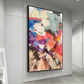 手绘油画玄关装 饰画现代大幅立体抽象艺术色块走廊背景墙挂画