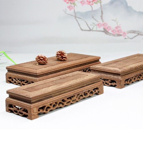 红木雕刻鸡翅木实木底座长方形紫砂壶工艺品坑几木质底座