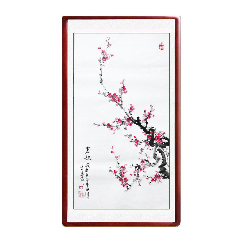 国画梅实木装裱纯手绘真迹客厅装饰画卷轴装裱画卧室水墨画