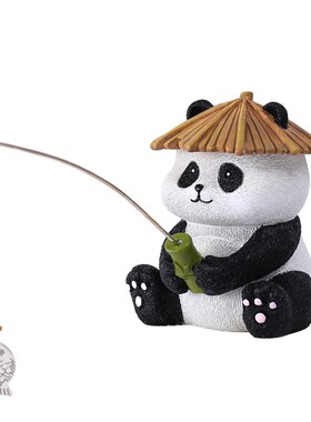 古法养鱼缸装饰熊猫钓鱼翁微景观水族流水器鱼池假山造景庭院