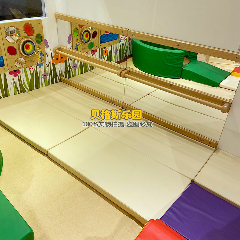 早教园儿童框学步镜方镜实木扶手落地镜穿衣学步感统器材