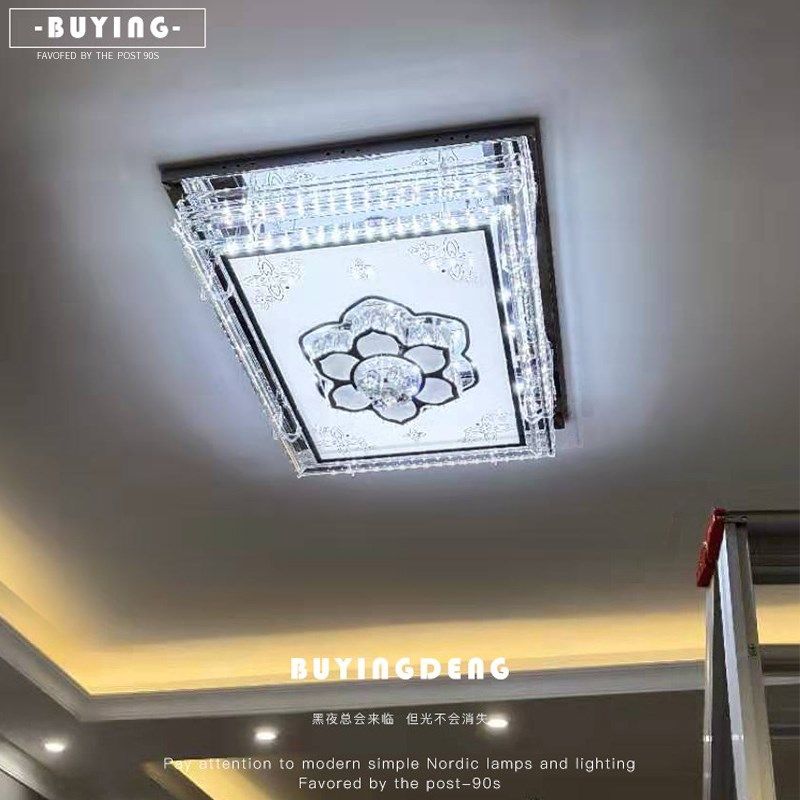客厅灯现代大气长方形平板吸顶遥控奢华大厅水晶灯
