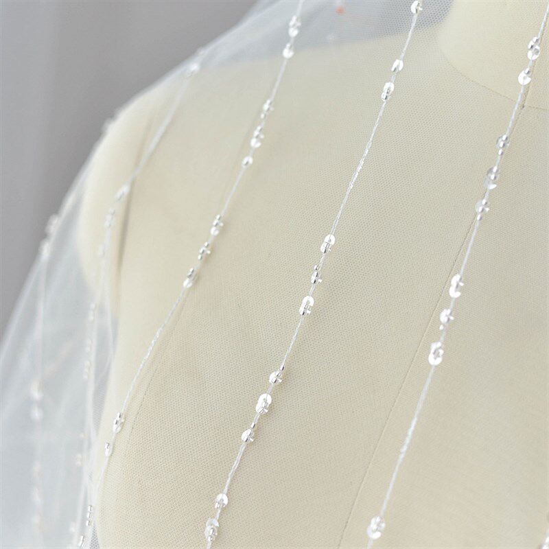 抖音钉珠亮片刺绣蕾丝布料柔软网纱面料头纱礼服婚纱手工材料