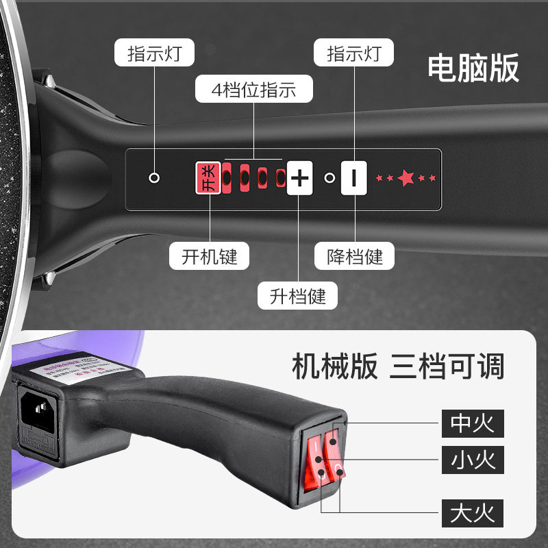 电炒铁锅 用铁铲粘锅电锅无涂层电热锅 铸铁电炒菜炒锅一体式