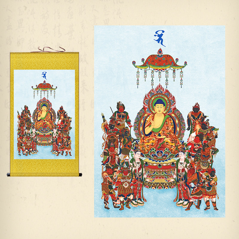 东方圣药师佛菩萨画像十二药叉神将挂画结缘装饰丝绸卷轴画