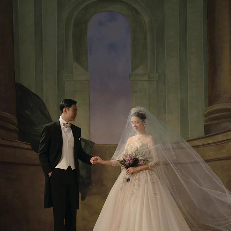 影楼婚纱拍照背景布复古风景油画背景布纯手工手绘画摄影拍照道具