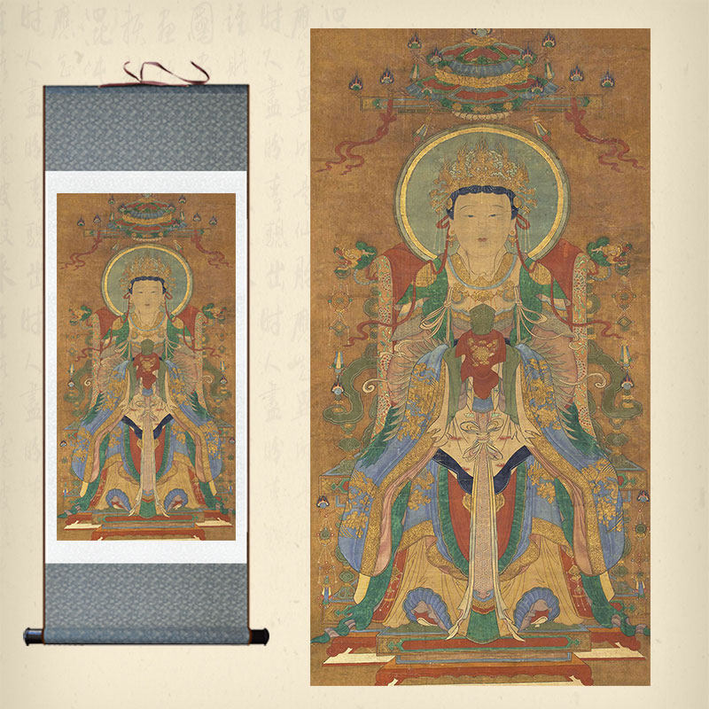 天尊神像挂画九天玄女画像卷轴画明代玄母娘娘供奉丝绸画装饰画